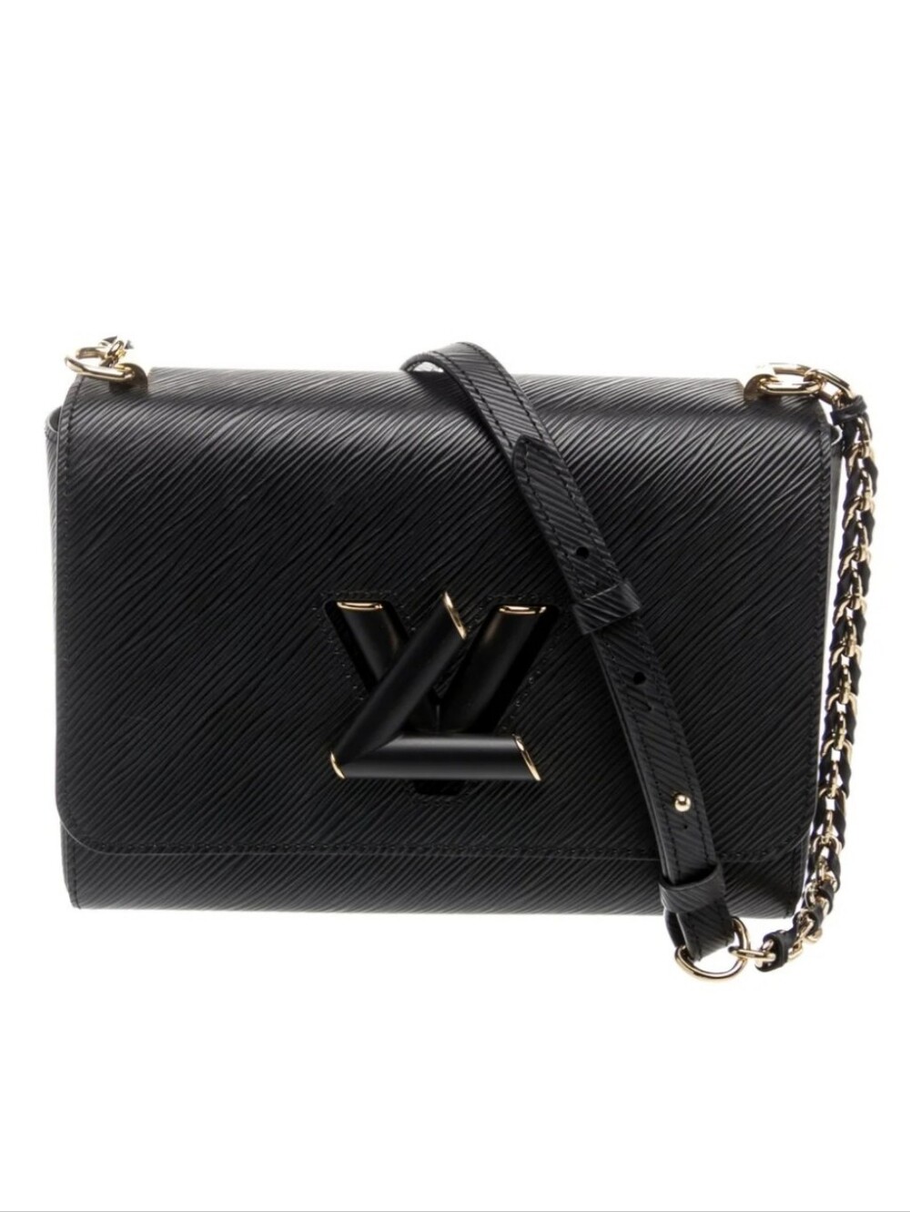 Louis Vuitton Black MM Epi Leather Twist Chain Shoulder Bag with Gold Hardware